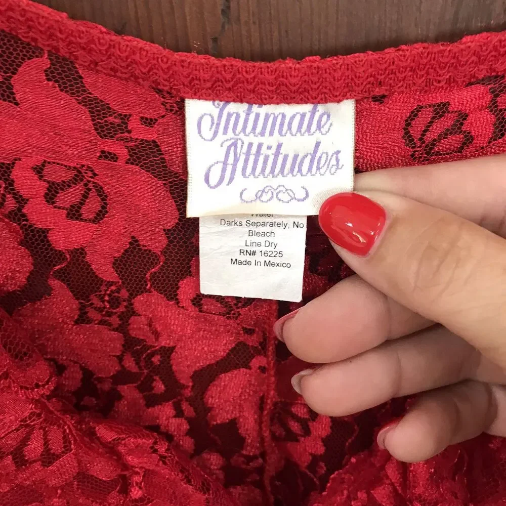 Red Lace Gown Lingerie Thong Bottoms XXL 2X Romantic Boudoir Sheer Floral